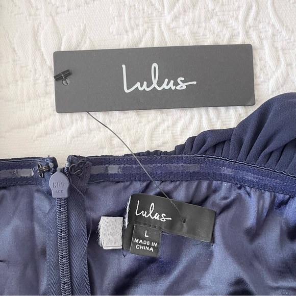 NWT Lulus Enduring Love Navy Blue Off-the-Shoulder Maxi Dress Large - Picture 4 of 8